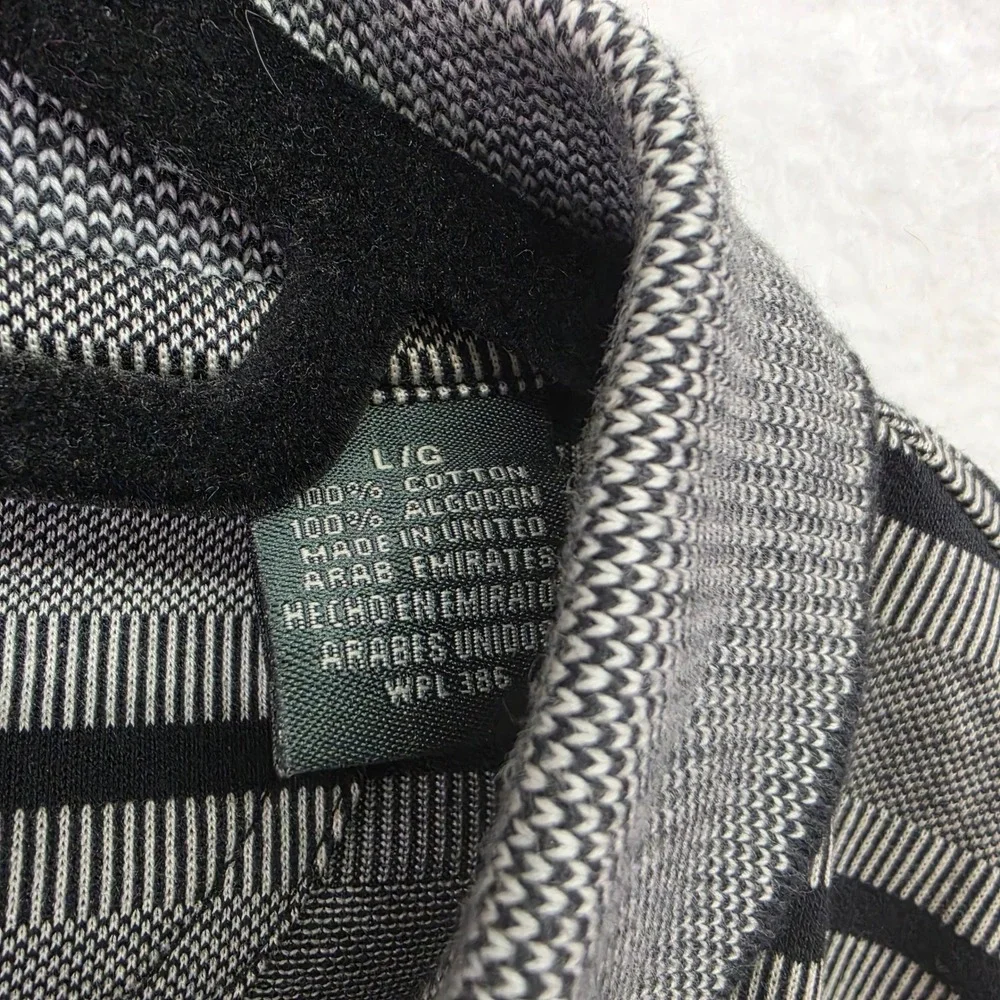L‎ Haggar Tour Mens Large Grey Black Striped Mercerized Cotton Polo Short Slv
